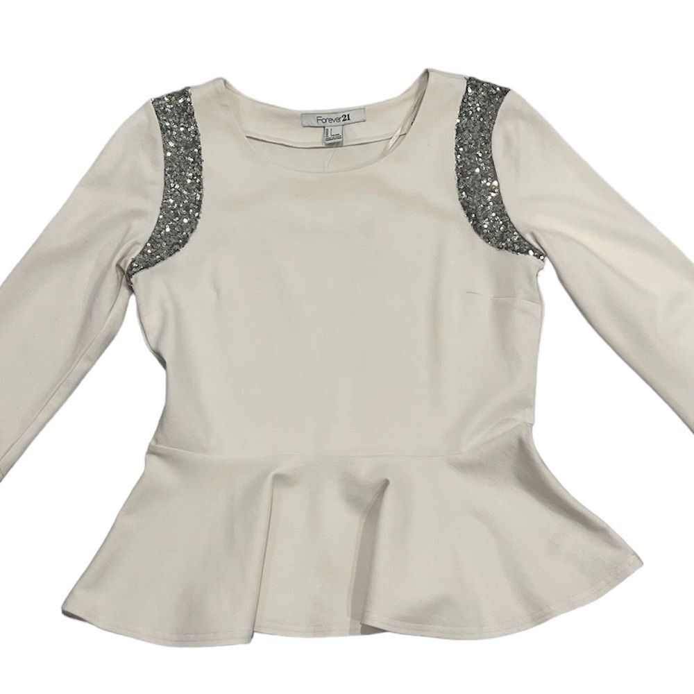 Vintage Y2K Forever 21 White Sparkle Glitter Mermaidcore Barbiecore Peplum Top